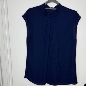 New York & Company Sleeveless Mock Neck Navy Blouse